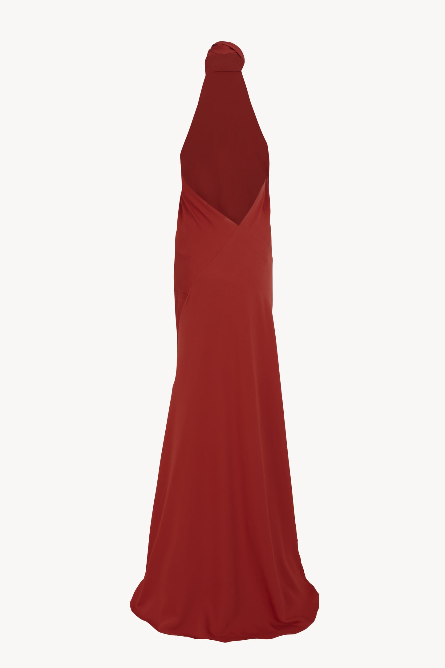 Irena, vestido halter de crepe de seda rojo carmin