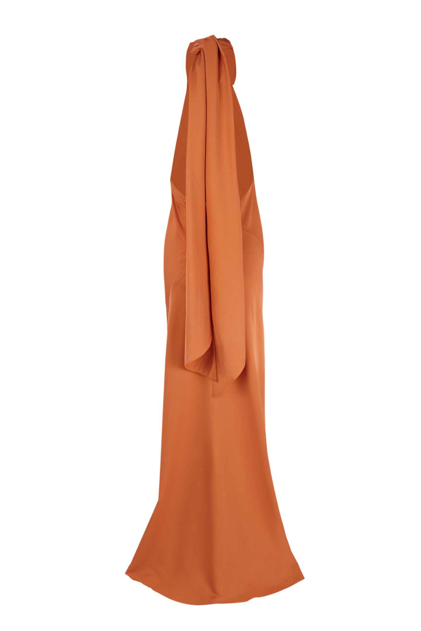 Irena, orange silk crepe halter dress