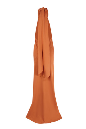 Irena, orange silk crepe halter dress