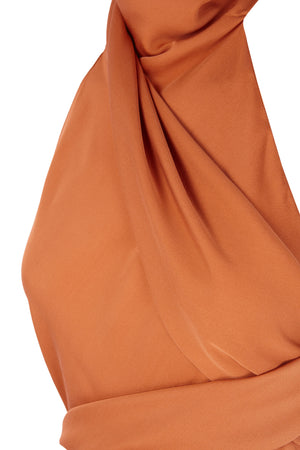 Irena, orange silk crepe halter dress