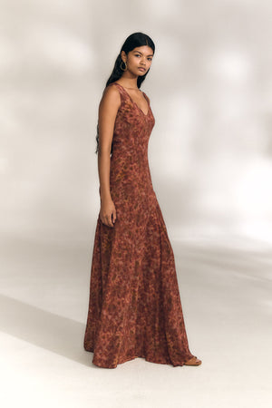 Irina, espurna print long silk dress