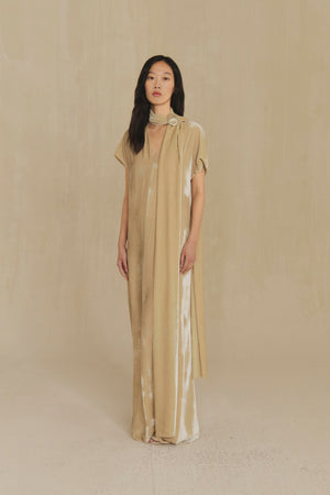 Iris, vestido largo de terciopelo perla