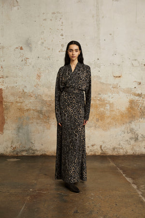 Irma, long yasu print silk dress