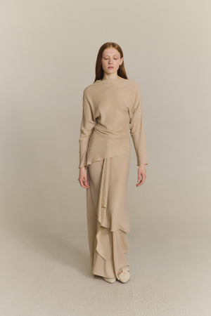 Isolde, falda asimetrica de seda beige