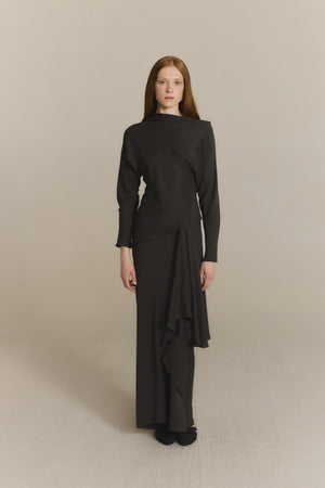 Isolde, falda asimetrica de seda gris oscuro