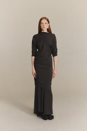 Isolde, falda asimetrica de seda gris oscuro