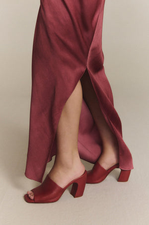 Janis, crimson red leather mules