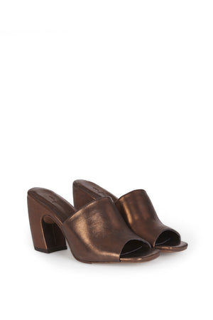 Janis, dark bronze leather mules