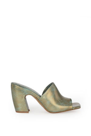 Janis, turquoise bronze leather mules