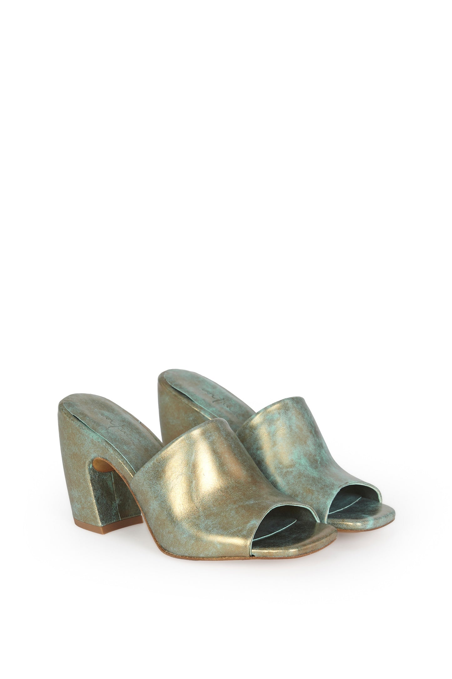 Janis, turquoise bronze leather mules