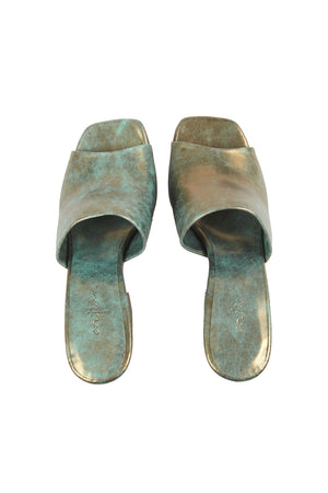 Janis, turquoise bronze leather mules