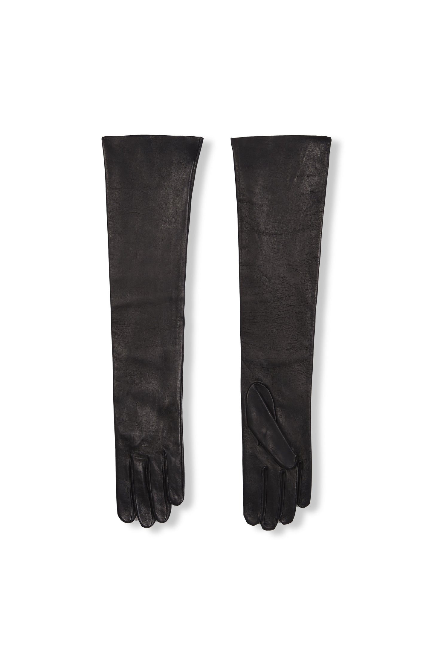 Jin, long black leather gloves