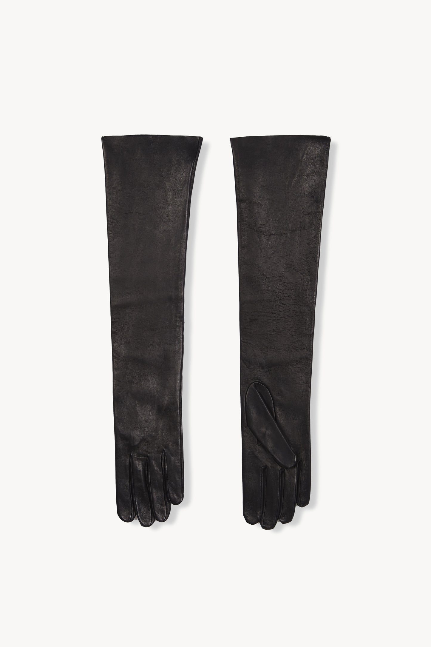 Jin, black long leather gloves