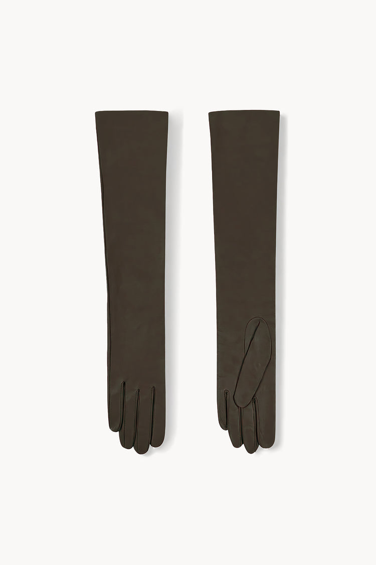 Jin, khaki leather gloves