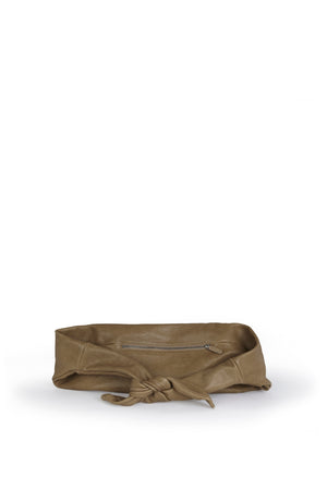 Jin S, khaki green leather fanny pack