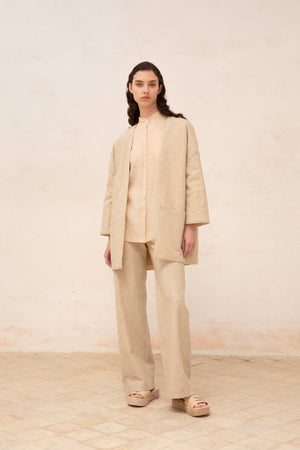 Una, beige melange linen and wool pants