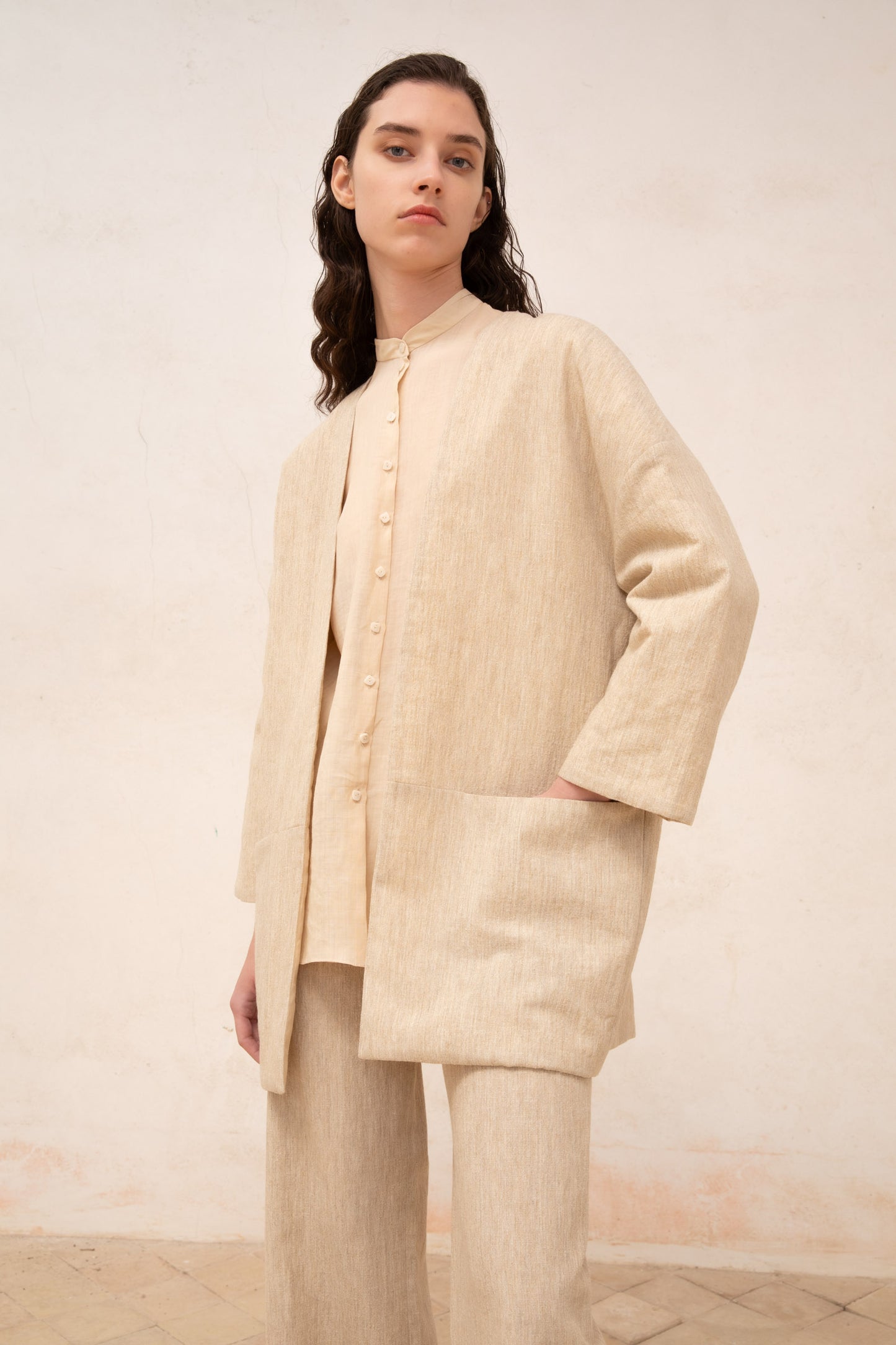 Una, beige melange wool and linen jacket