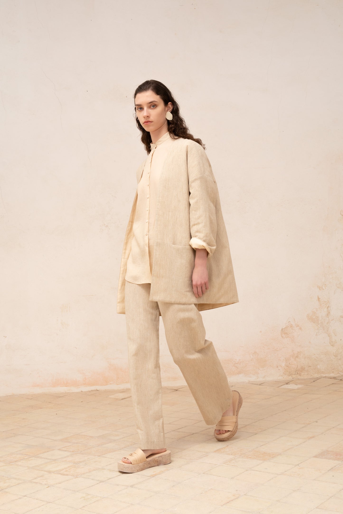 Una, beige melange wool and linen jacket