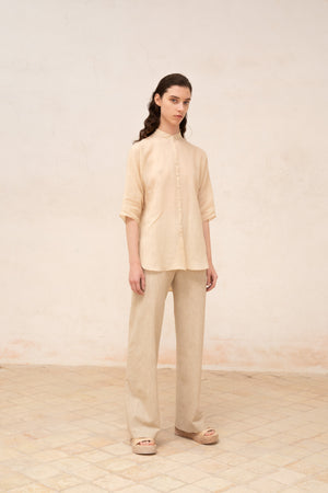 Una, beige melange linen and wool pants