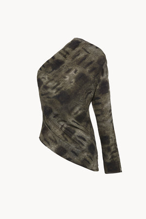 Kalon, top asimetrico de seda alva print