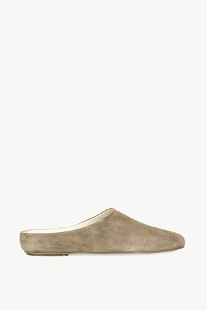 Kibal, dark stone suede women’s babouche