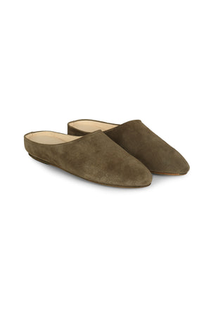 Kibal, men's slippers in suede dark green