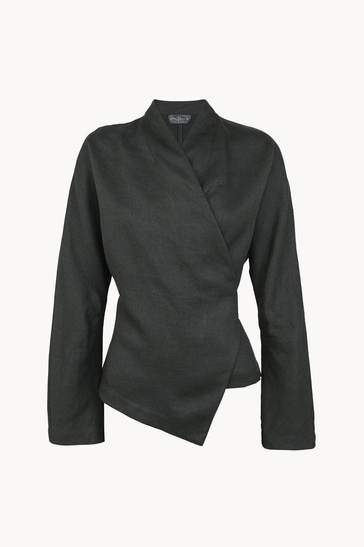 Kyo, chaqueta de lino y lana verde oceano