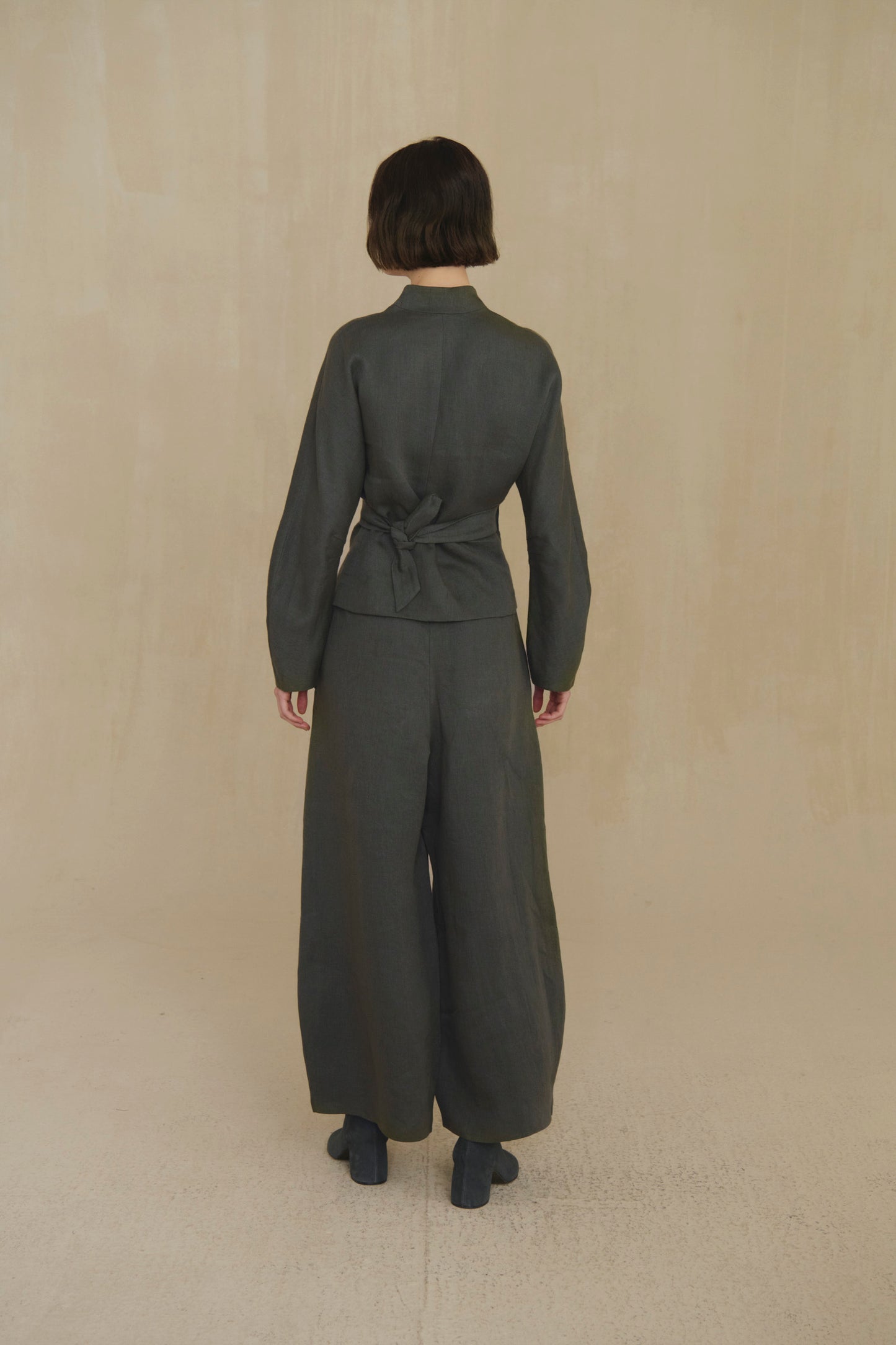 Mona, ocean blue linen and wool trousers
