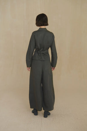 Mona, ocean blue linen and wool trousers