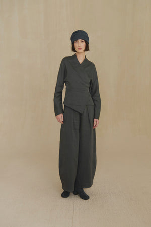 Mona, ocean blue linen and wool trousers