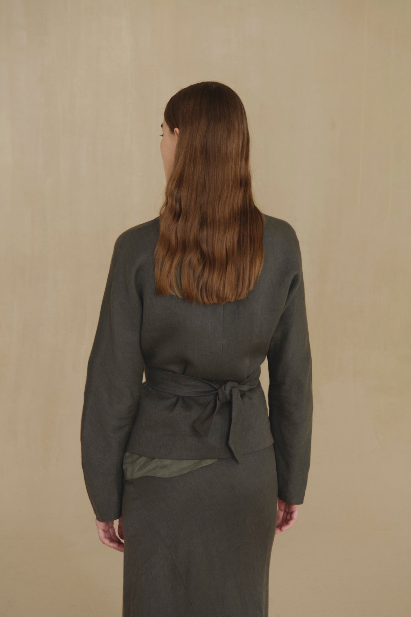 Kyo, ocean green linen and wool jacket