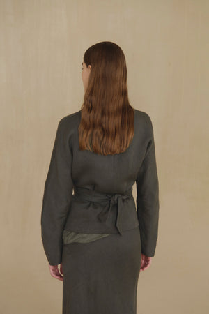 Kyo, ocean green linen and wool jacket
