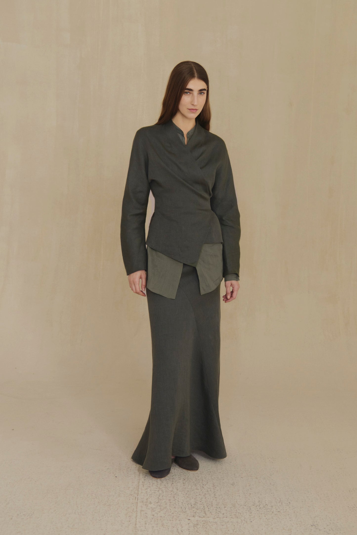 Kyo, sand linen and wool jacket