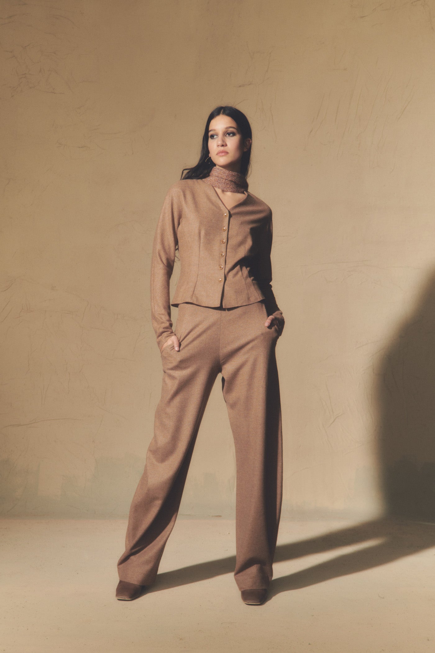 Lanna, cappuccino jacket in virgin wool and cashmere