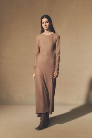 Lanna, cappuccino virgin wool and cashmere dress