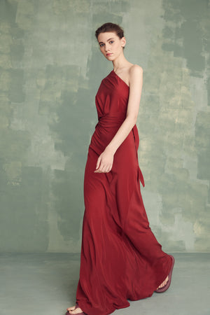 Lena, cherry silk asymmetrical dress