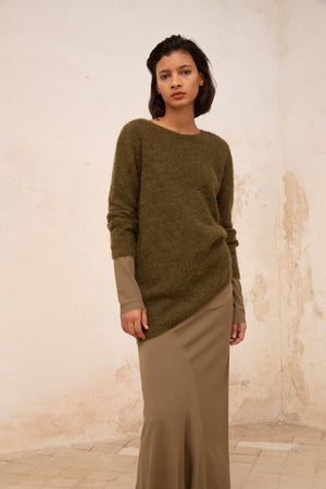 Lena, khaki alpaca, merino wool and silk jumper