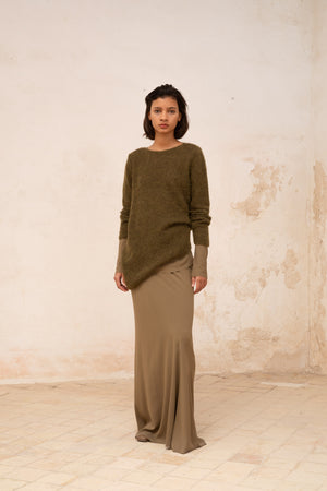 Lena, khaki alpaca, merino wool and silk jumper