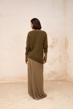 Lena, khaki alpaca, merino wool and silk jumper