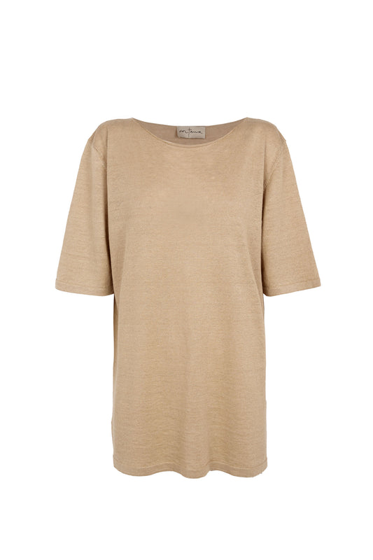 Lian, camiseta de punto de lino beige