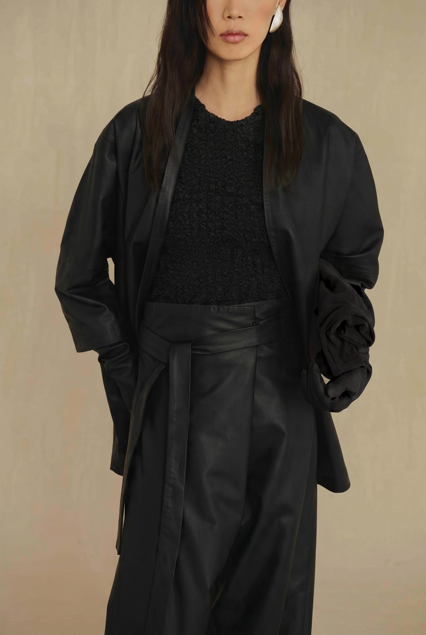 Sabine, black textured knit top