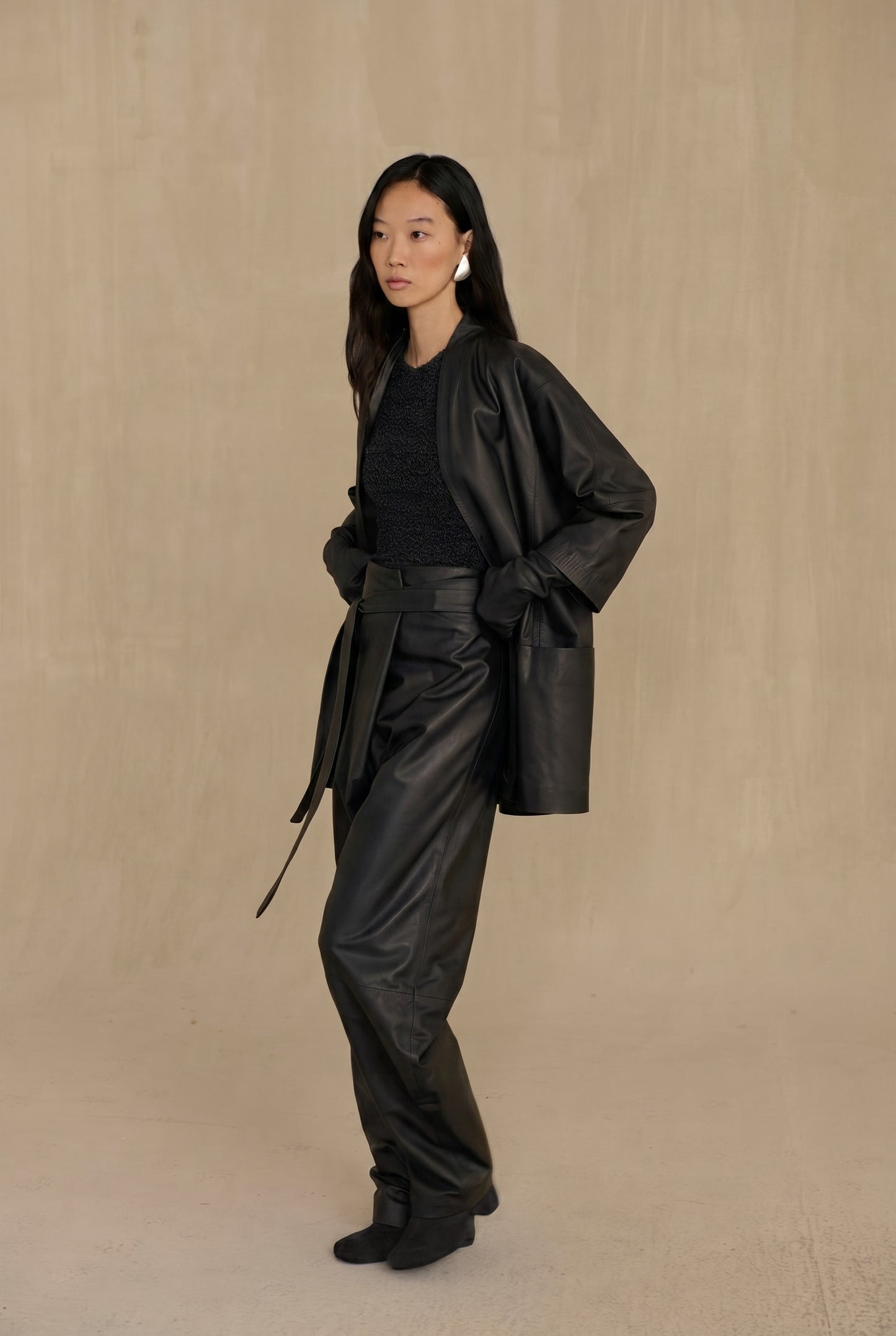 Sabine, black textured knit top