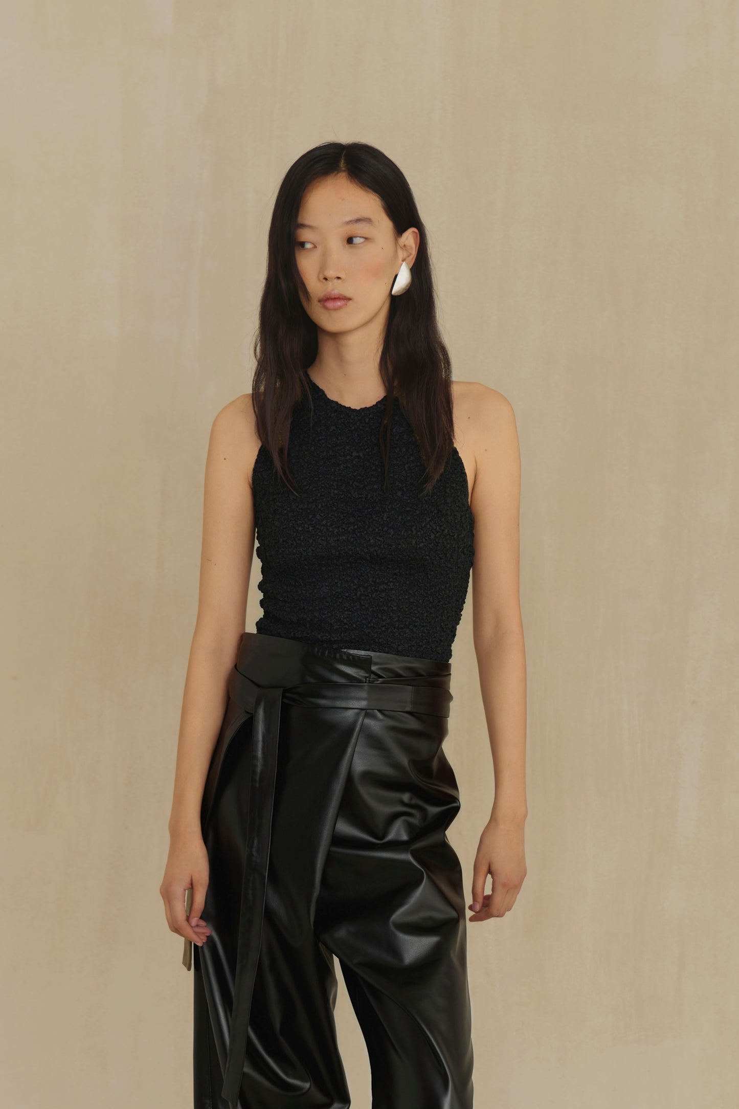 Sabine, black textured knit top