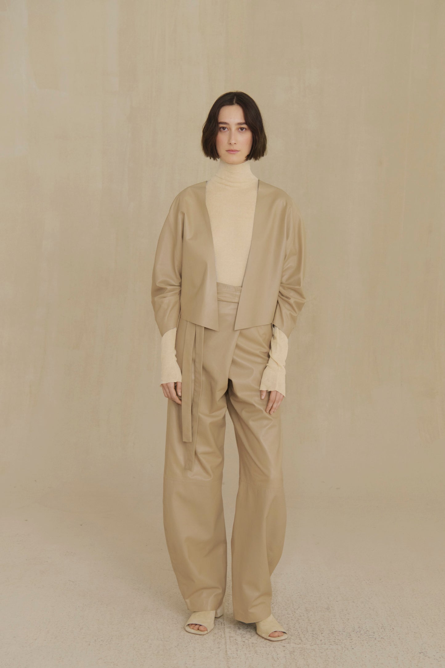 Lira leather, beige leather trousers