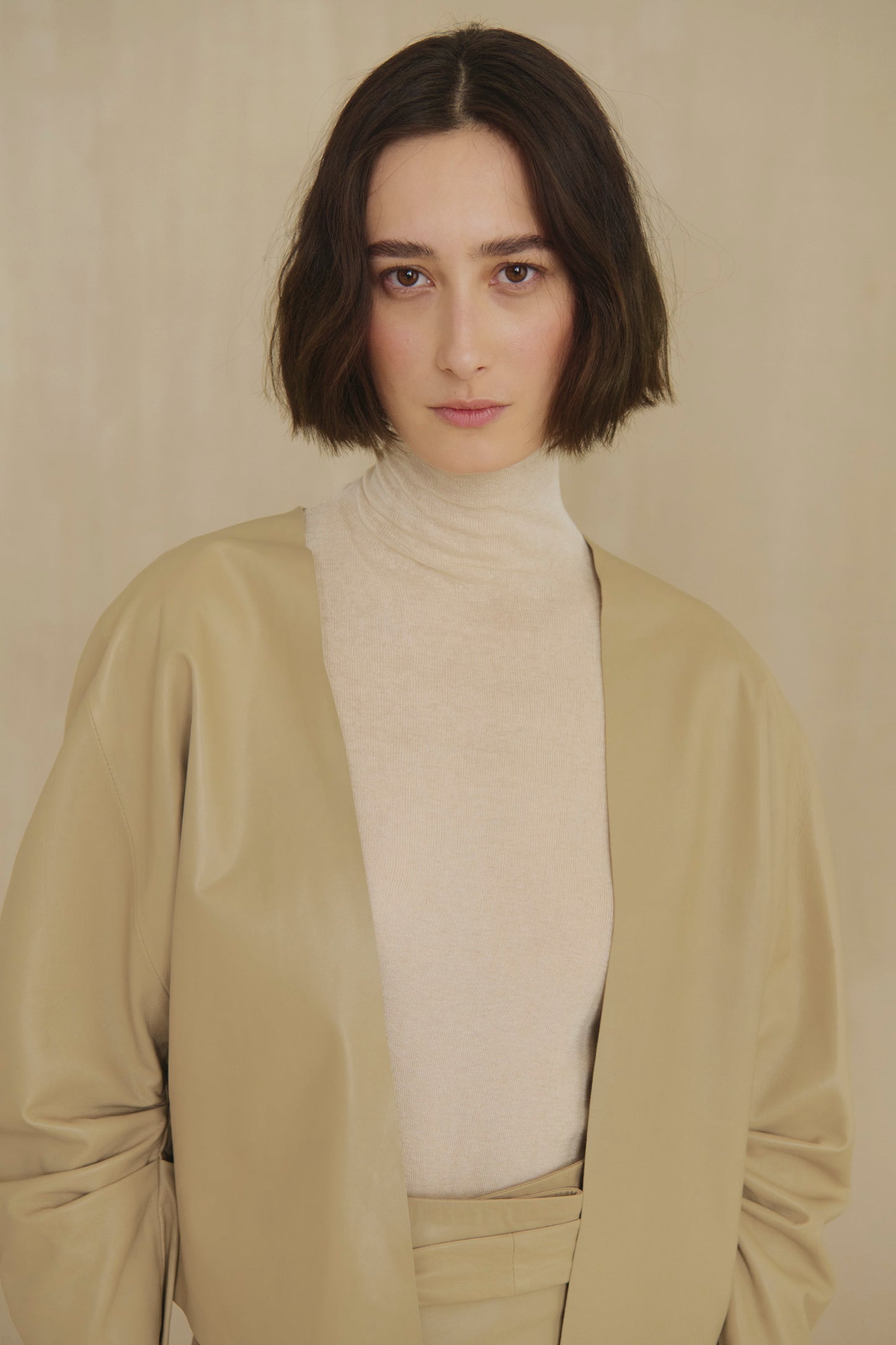 Lira leather, beige leather jacket