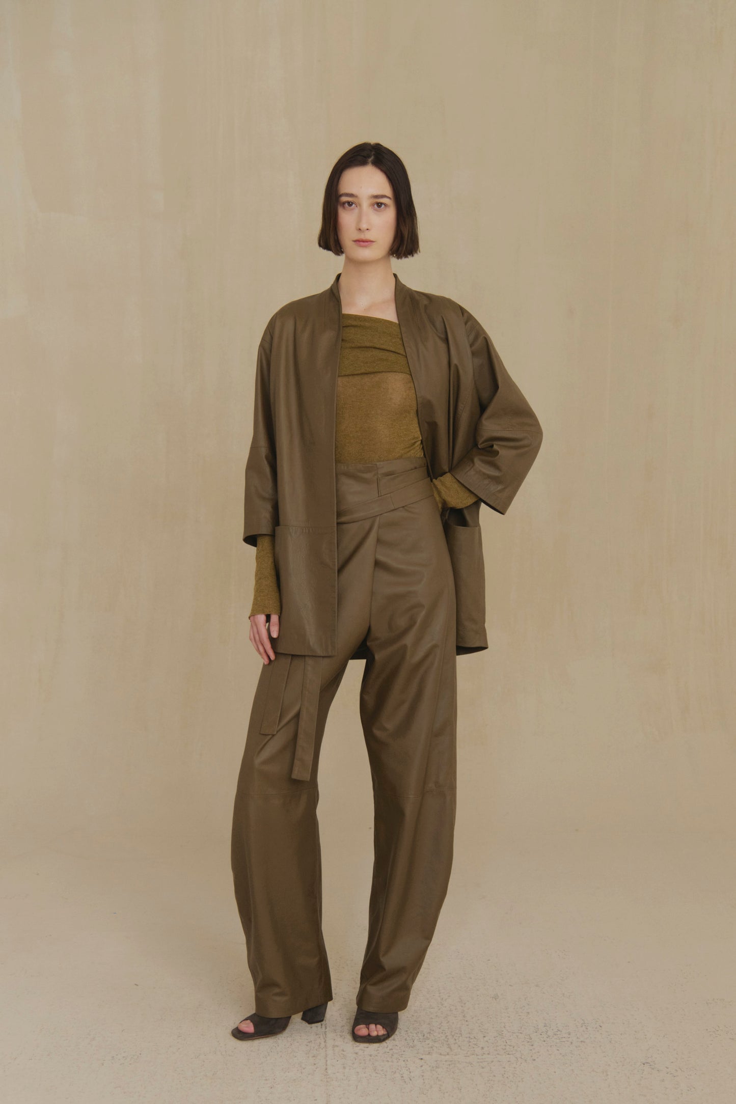 Lira leather, khaki leather trousers