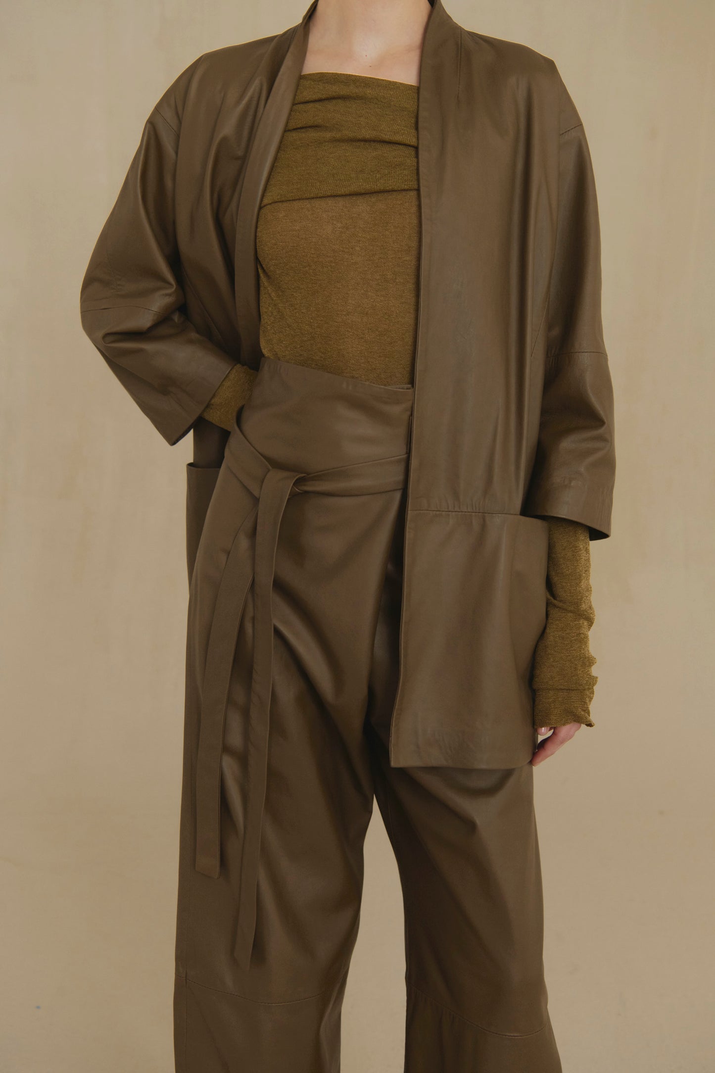 Lira leather, khaki leather trousers