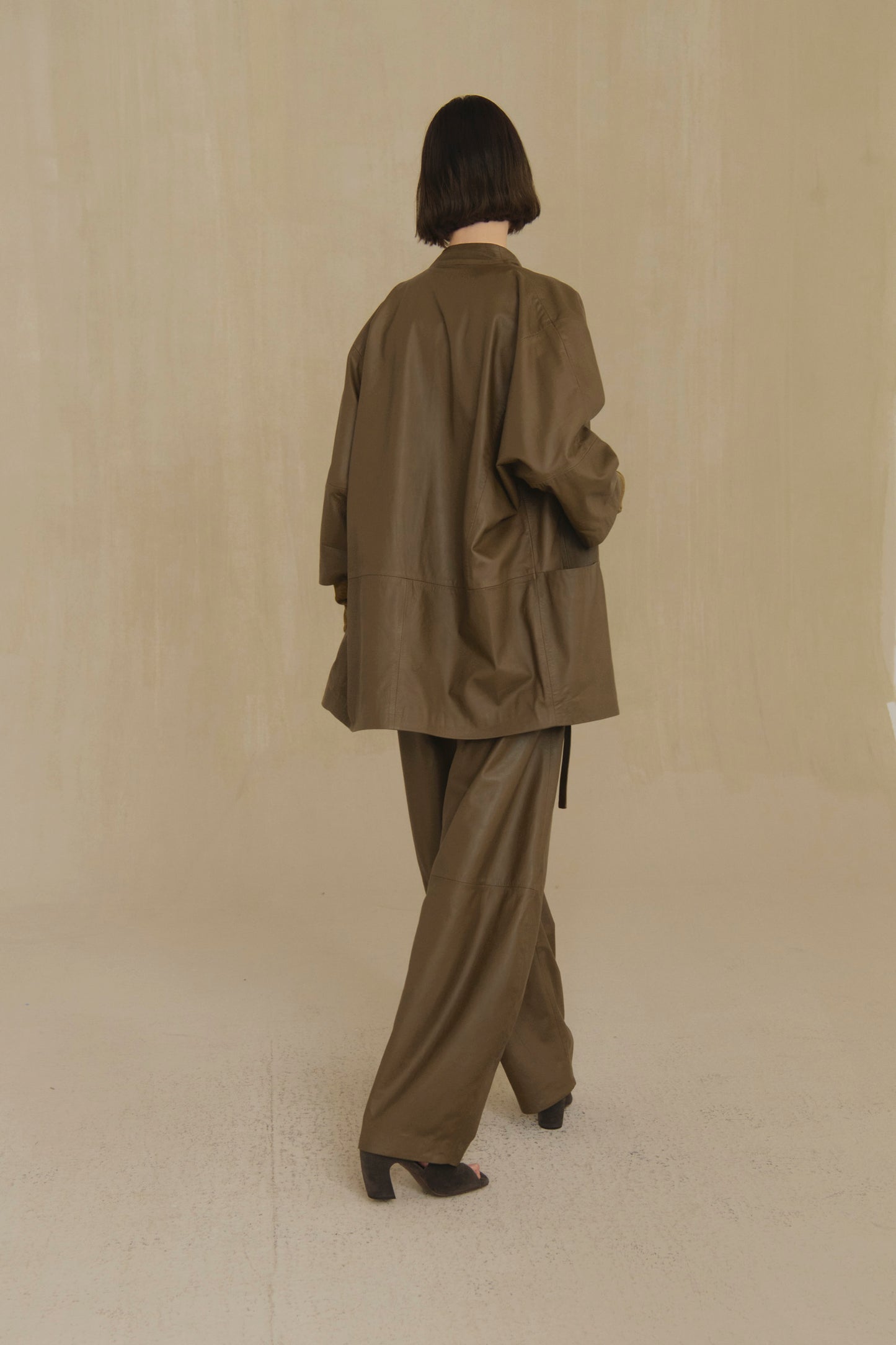 Lira leather, khaki leather trousers
