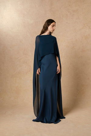 Luana, long navy silk dress
