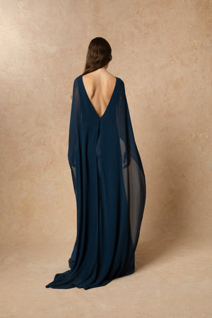 Luana, long navy silk dress